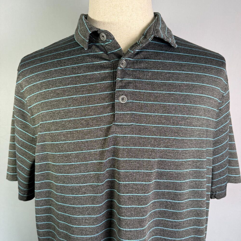 Champion Men's Performance Polo, Gray and Teal Blue Stripes, Sz XL Golfing